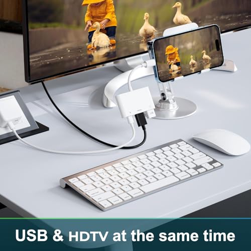 Adaptador Lightning HDMI 3 en 1 para iPhone y iPad, [certificado Apple MFi] 1080P Digital AV adaptador con OTG y carga, compatible con memoria USB, compatible con iPhone 14/13/12/11/XS/X, iPad - imagen 3