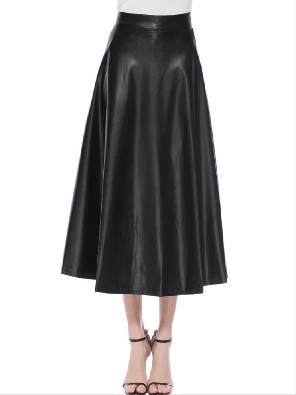 Faldas para Mujer Reino Unido, Faldas Maxi De Cuero De PU, Falda De Invierno Negra, Faldas Plisadas Elegantes para Mujer, Falda Midi De Talle Alto, Falda Frunci(L)