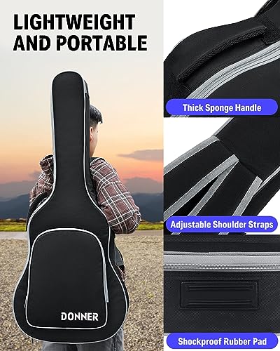 Donner 40/41 Inch Acoustic Guitar Gig Bag, 5mm Padded 600D Nylon, Black - image 7