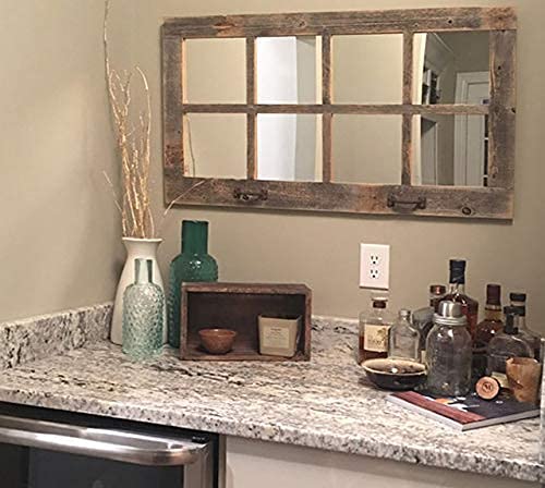 Window Pane Mirror, Large Rectangle Reclaimed Wood Wall Decor, 37.5 X 21.5 Inch Reclaimed Barn Wood Homesteader Style Decorative Old Wood Mirror | AllBarnWood Rustic Farmhouse Home Decor