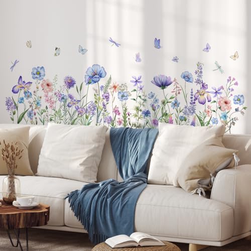 Vinilo decorativo azul con flores y mariposas 30x90 cm miniatura 3