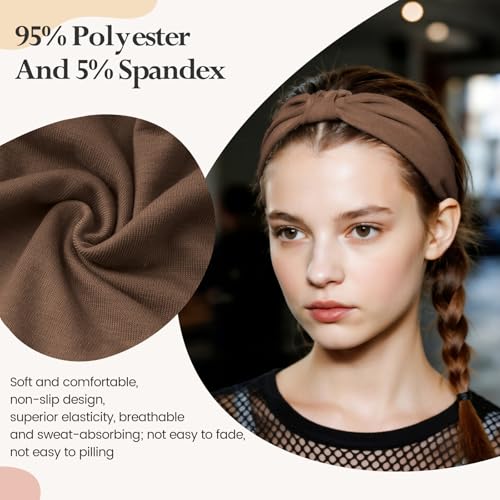 Image of HSEM Headbands for Women, Wide Elastic Head Bands, Non-Slip Thick Hair Bands, Sports Stretchy Sweat Bands, Large Knotted Soft Headband, Gray Burgundy Green Black Coffee Navy