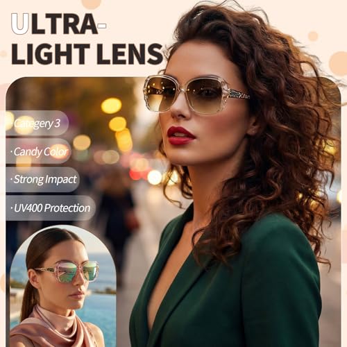 Image of DragonflyDreams Women Large Sunglasses, UV 400 Glasses | Oversized Classic Trend Ladies Sunglasses Sparkling Large Frame