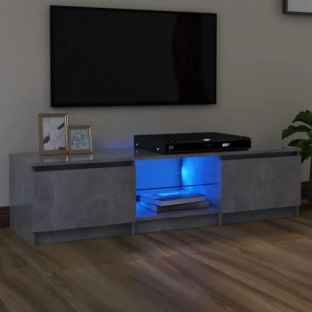 vidaXL Meuble TV avec éclairage LED, Gris béton, 120x30x36 cm, Panneaux de Bois & Verre trempé, Support TV Jusqu’à 50", Buffet Bas avec étagères, Meuble Moderne de Salon