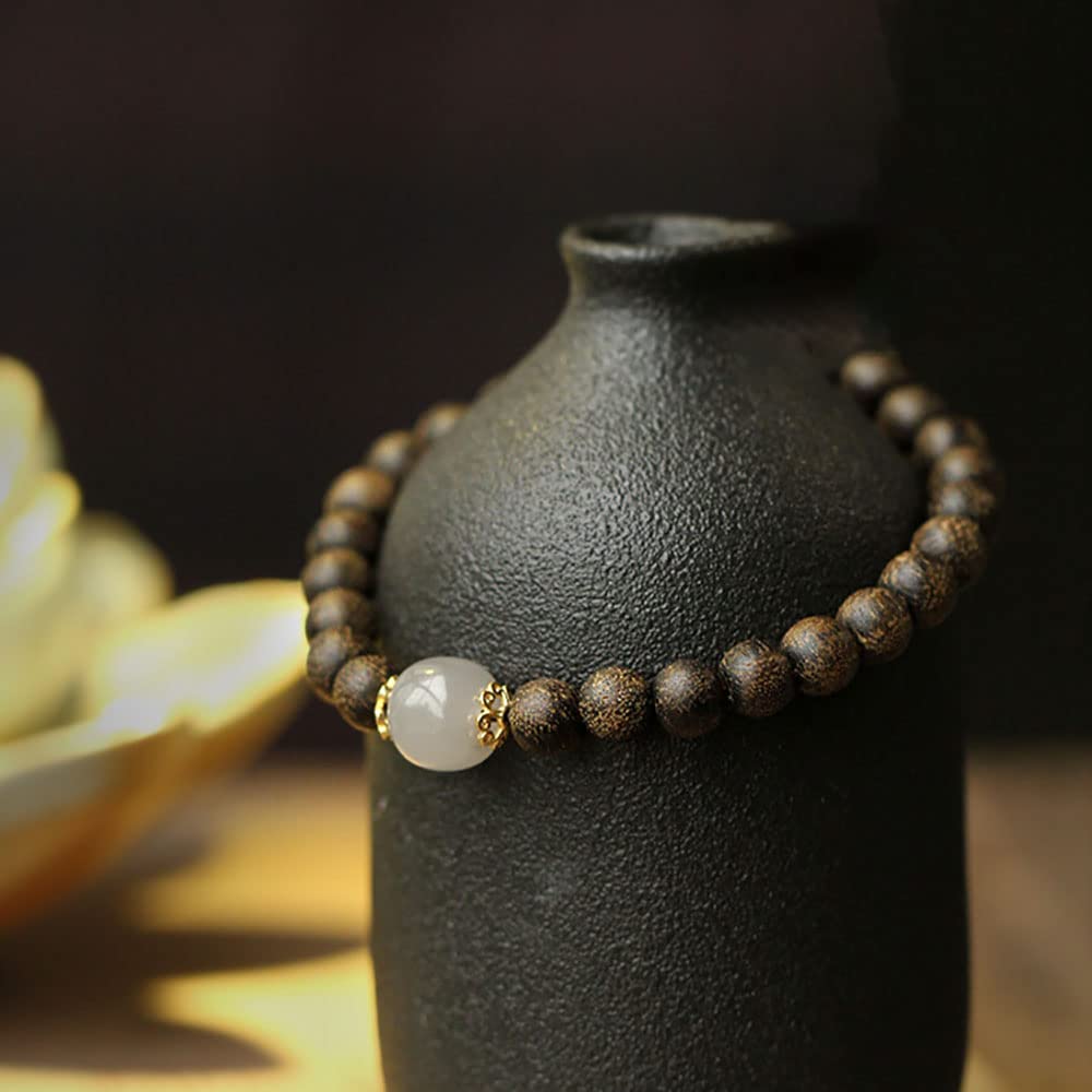 Pulsera de Cuentas de Madera de agar Natural Unisex Cuentas de sándalo Oración Rosario Budista Mala Pulseras