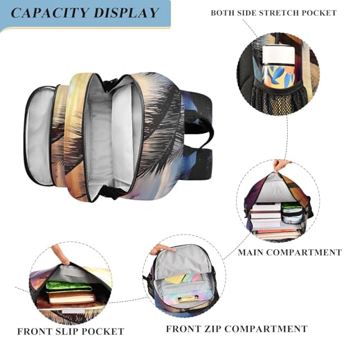 Beach Landscape Sunset Large Backpack for Men Women Travel Laptop Daypack Book Bag Shoulder Bag Cute Cool Funny Backpack with Reflective Strip 12.9 ×17.7 In4