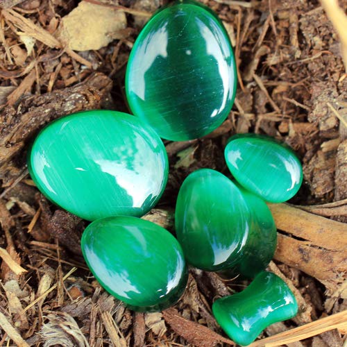 Pierced Owl - Natural Green Cat's Eye Stone Double Flared Tear Drop Plugs, Sold as a Pair2