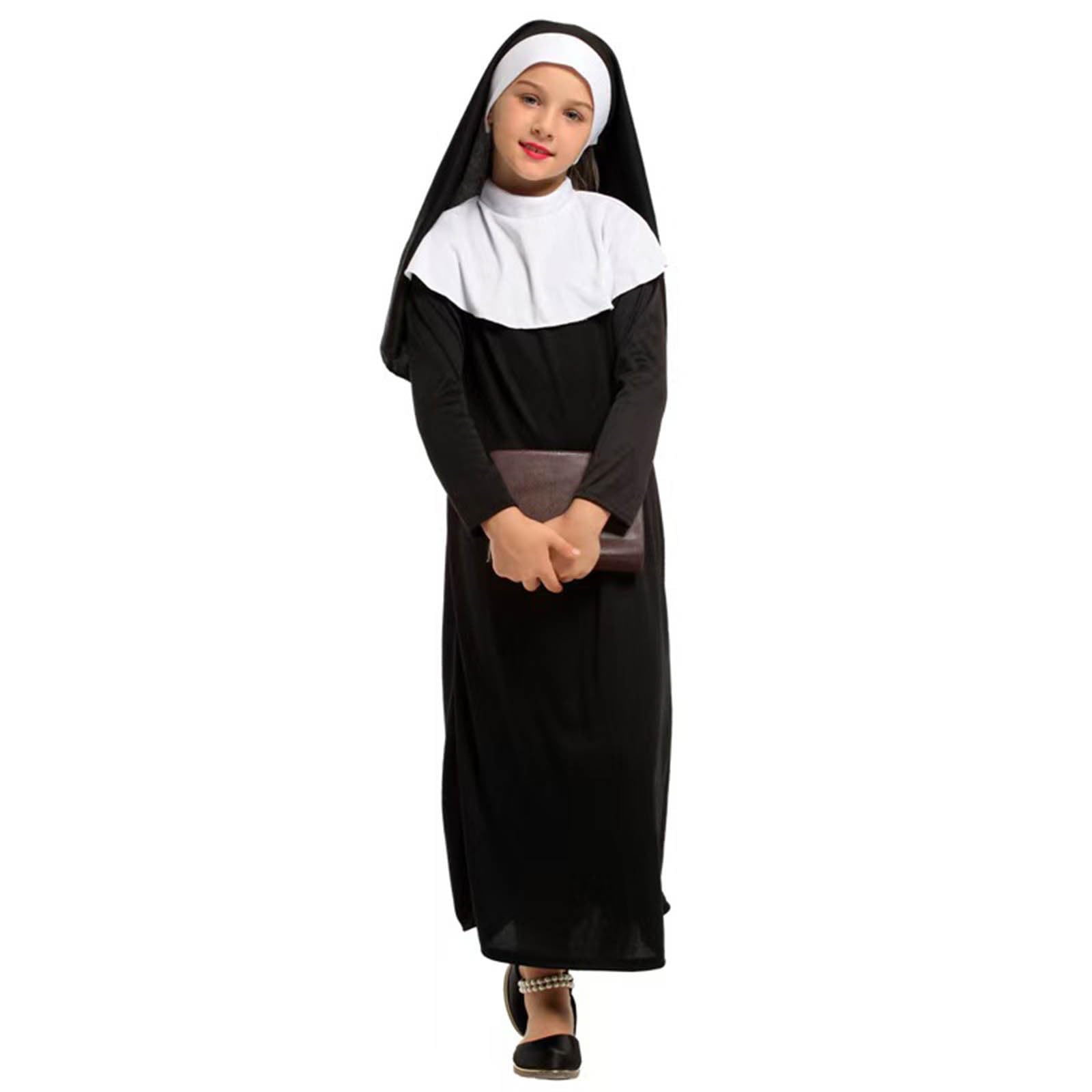 Fille, Déguisement Robe Noire Avec Col Et Coiffe Pour Filles, Confortable Toute La Saison