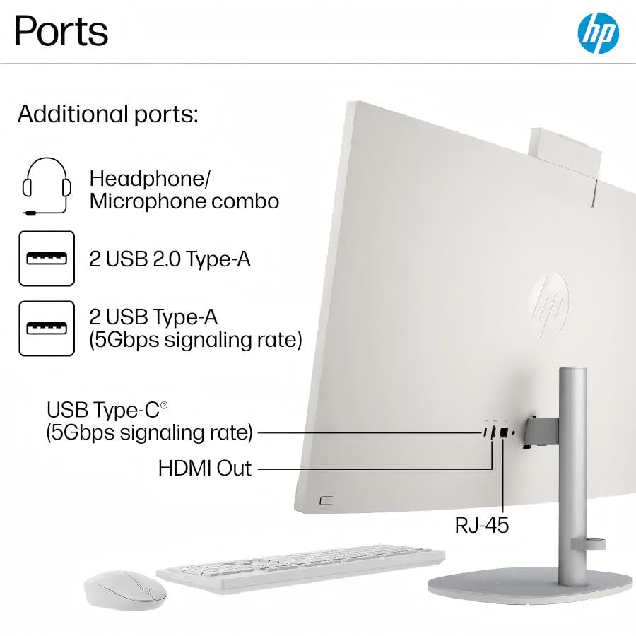 Image of HP All in One Desktop Computer, Windows 11 Pro, 27 inch FHD IPS Touchscreen, Intel Ultra 7-155U, 64 GB DDR5, 2 TB SSD, Adjustable Height, Built-in AI, FHD IR Camera, Wi-Fi 6, w /Accessories