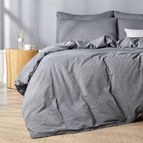 Image of JELLYMONI Black 100% Washed Cotton Duvet Cover Set, 3 Pieces Ultra Soft Bedding Set with Zipper Closure. Solid Color Pattern Duvet Cover King Size(No Comforter)