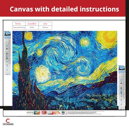 Image of Crysendo 5D Diamond Painting Kit Starry Night 30x40cm DIY Decor | Create stunning wall decor with this 5D full drill Starry Night diamond painting kit.