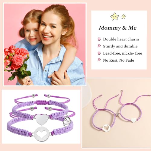 Image of First Day of Kindergarten Pre K Gifts for Mother Daughter,Mommy and Me Bracelet Matching Heart Bracelets Set for 2