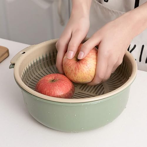 Miniatura 2 de Hemoton Cesta de drenaje multifuncional, coladores de fregadero 2 en 1, coladores de coladores de lavado, colador de cocina de doble capa para