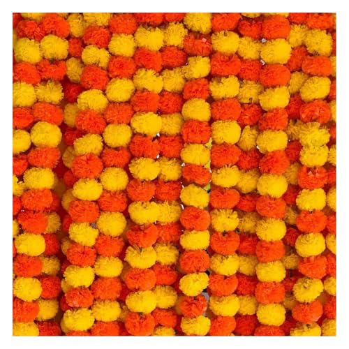 Image of Artificial Marigold Flower Garlands, (Pack of 20) 50 Inches Marigold Strings for Diwali, Pooja, Wedding, Festival, Housewarming, Mandir, Wall, Door, Home Decor - Yellow & Dark Orange