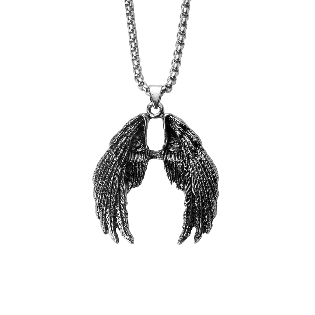 RUFUNIAngel Wings Necklace Punk Stainless Steel Flying Angel Wing Pendant Necklace Rock Music Accessories, 60cm/1.97inch, Zinc Alloy, No Gemstone