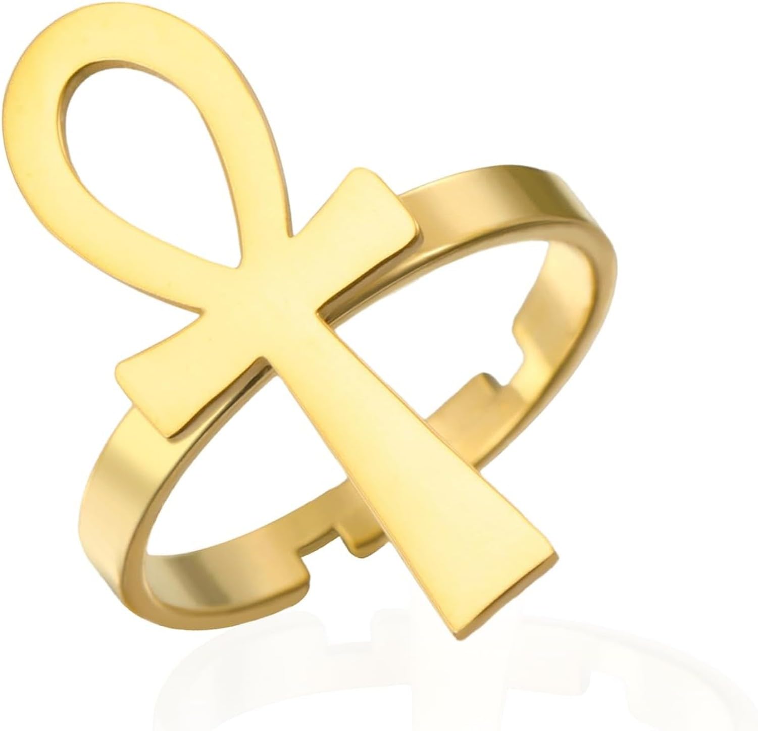 GYFGRTQ Egyptian Ankh Cross Ring Stainless Steel Ancient Life Symbol Jewelry for Women Men, Gold
