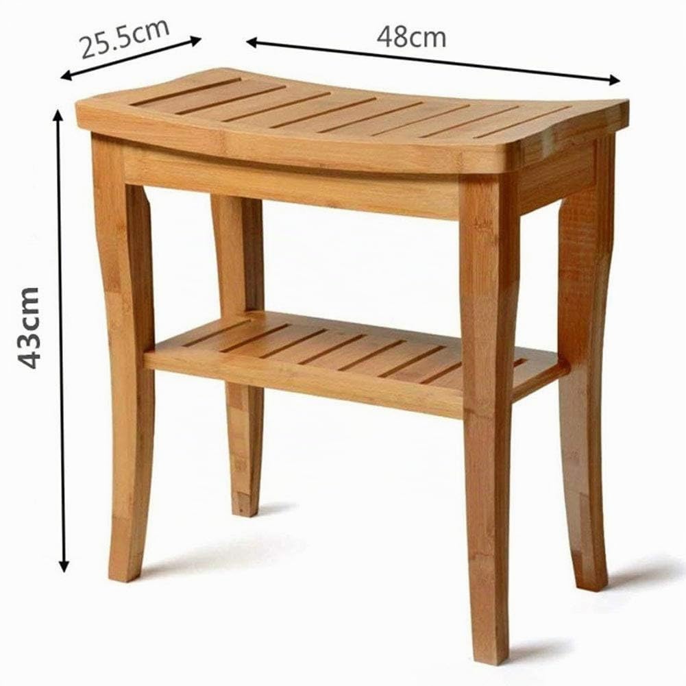 BAKAJI Sgabello da Bagno in bambu con Panca Ripiano Portaoggetti Panchina Casa Colore bamboo Naturale Dimensione 47,5 x 26 x 44,5 cm (Rettangolare)