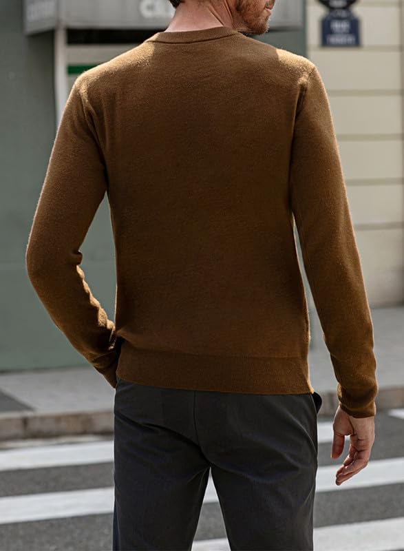 Vista 2 de JMIERR Suéter de cuello redondo a cuadros para hombre, suéteres suaves y casuales