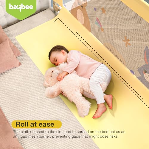 Image of BAYBEE Baby Bed Rail Guard (200x80cm), Bedrail for Baby Safety with 28 Height Adjustable, Portable Bed Side Protector for Babies Falling | Foldable Single Side Bed Railing, 3 Side, (Beige)