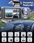 Caméra avant et arrière Dash Cam, 4K HD 3 Canal Dash Camera pour les voitures avec 32GB Carte, Dash Cam avec vision nocturne, 2.0'' IPS Écran Dashcam avec capteur G, 24H Mode de stationnement, enregistrement des boucles, gris
