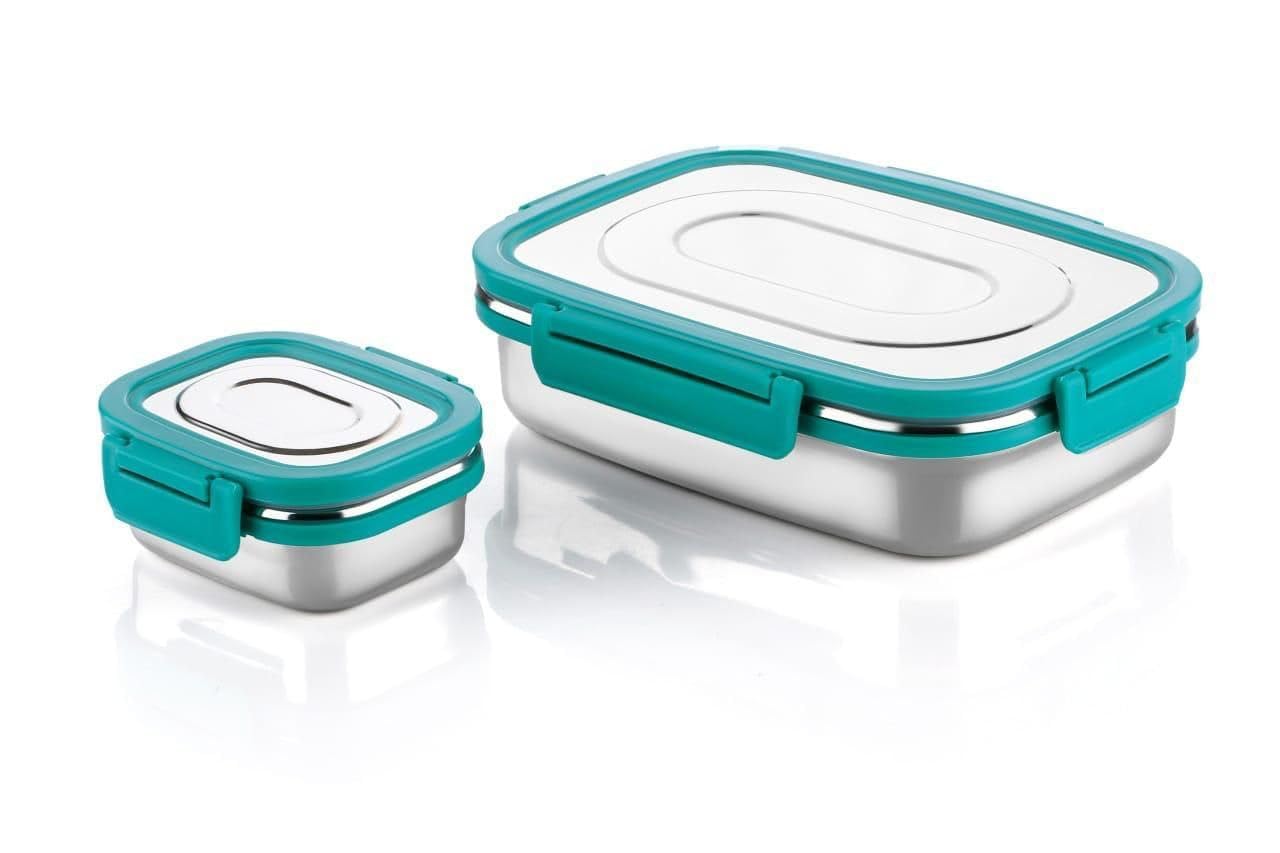 METKING Stainless Steel Lunch Box 1100ml | 4-Side Clip Lock | 100% Leakproof & Airtight Tiffin Box | Steel Lunch Box for Office & Kids | Blue