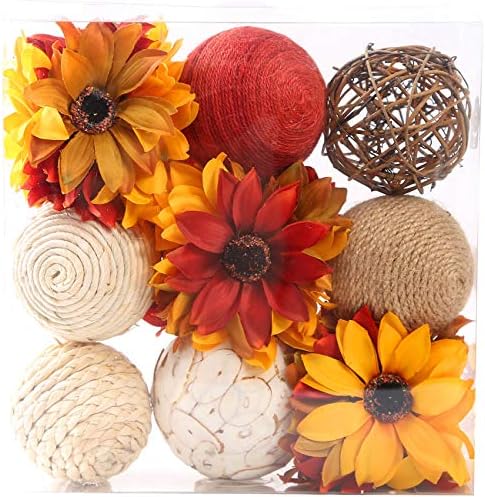 CIR OASES 9pcs 3.5Inch Fall Decorative Ball Orb Rattan Ball Rattan Woven Orbs Spherical Bowl and Vase Filler for Home Party Wedding Display Decor Props