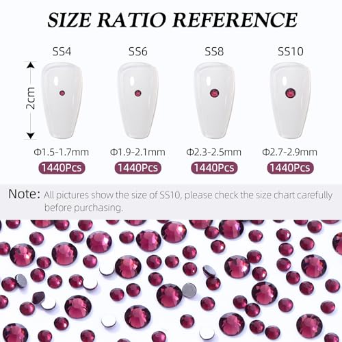 Image of Purple Flatback Rhinestones, Glass Rhinestones for Nail Art and Craft, Glue Fix, Loose Crystal Gemstones(Purple, SS4, 1440pcs, 1.5-1.7mm)