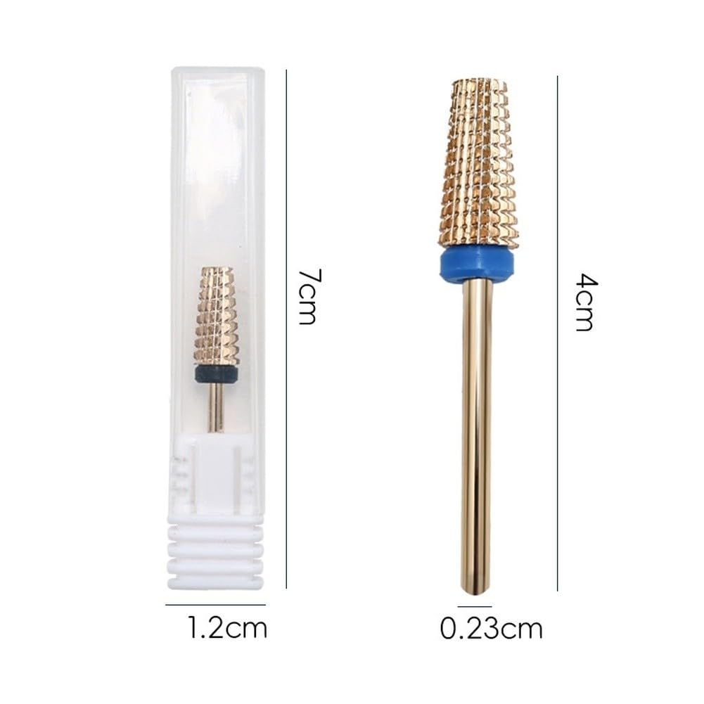 Punta per trapano per unghie in acciaio temprato, 5 in 1, a testa piatta, per manicure e pedicure, per rimozione gel, compatibile con la maggior parte delle lime elettriche, giallo, 7 x 1,2 cm
