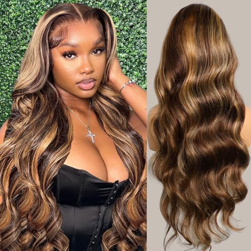 IWISH Perruques de cheveux humains avec dentelle frontale de 33 x 10,2 cm, densité de 180 %, pré-épilées, sans colle, nœuds décolorés, perruque respirante pour femme, 50,8 cm