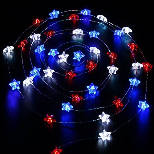 Impress Life Independence Day String Lights, USA American Stars Flag Lighting 4th Jul. Red White Blue 10ft 40 LEDs with Remote, Powered by Battery & USB, Patriotic Decor Memorial Day Presidents Day