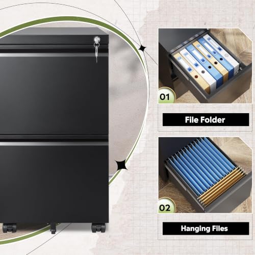 Image of DEVAISE 2 Drawer Mobile File Cabinet, Fully Assembled