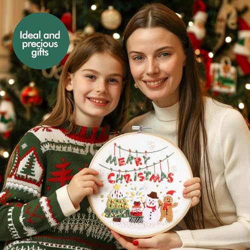 Image of wtisan Christmas Embroidery Kit, Cross Stitch Kits for Beginners, Needlepoint with All Tools & Instructions, Stamped Hand Embroidery Starter Kit for Holiday Crafts & Xmas Home Decor, W17