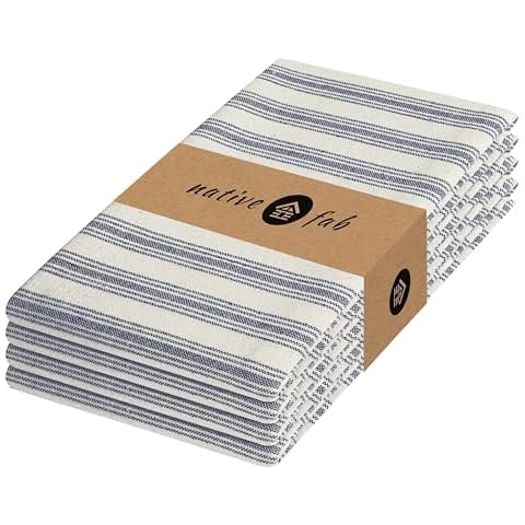 Native Fab Stripe Cloth Napkins - 18x18 inches - Set of 4-100% Cotton Soft, Breathable, Lightweight, Absorbent, Reusable Table Napkins for Dinner, Everday Use, Parties, Weddings, Lunch - Navy Blue Cover