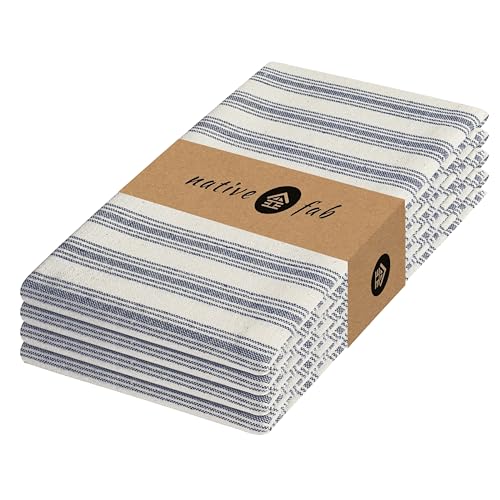 Native Fab Stripe Cloth Napkins - 18x18 inches - Set of 4-100% Cotton Soft, Breathable, Lightweight, Absorbent, Reusable Table Napkins for Dinner, Everday Use, Parties, Weddings, Lunch - Navy Blue
