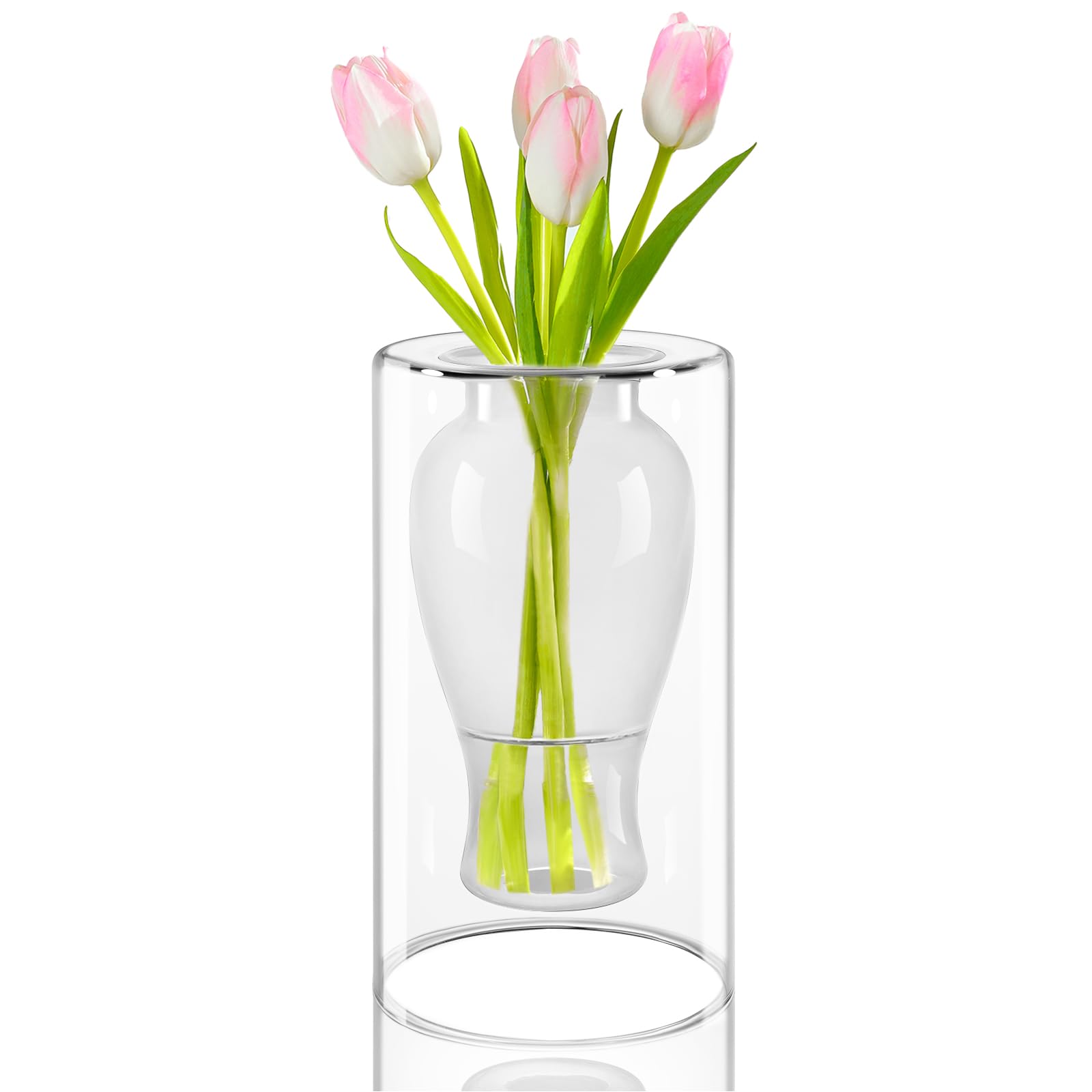 ZENS Clear Glass Flower Vase, Modern Hand Blown Hollowed Out Glass Vase for Home Décor or Wedding Centerpieces
