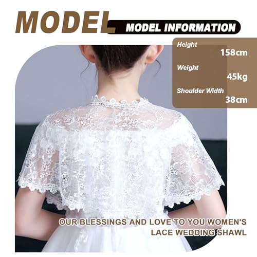 Girl's Elegant Lace Bridal Wedding Shawls, White Floral Embroidered Shrug Bolero Cape Guest Flower Girls3