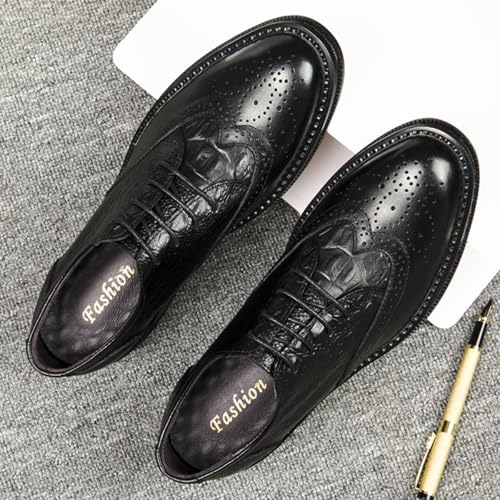 Men's Cowhide Leather Perforated Lace - up Oxfords Brogue Wingtip Shoes for Men3