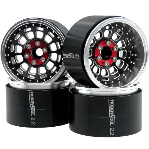 HOBBYSOUL 2.2 Beadlock Wheels Adjustable offsets 2.2 Rims Wide 40mm Silver Black color For RC 1/10 Crawler Gen8 Everest gen 7 Pro / SCX10 Capra / TRX4 AMG 6x6, (4-Pack)