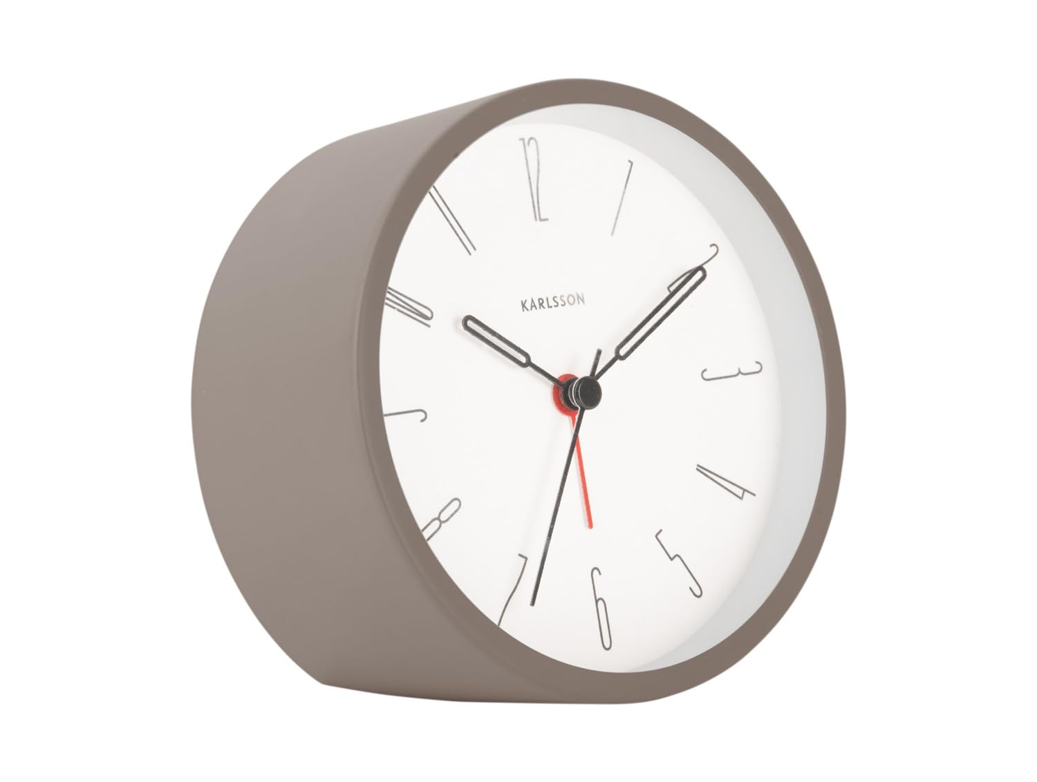 Karlsson Warm Grey Belle Numbers Bedside Alarm Clock With Sweep Movement & Iron Casing (Warm Grey)