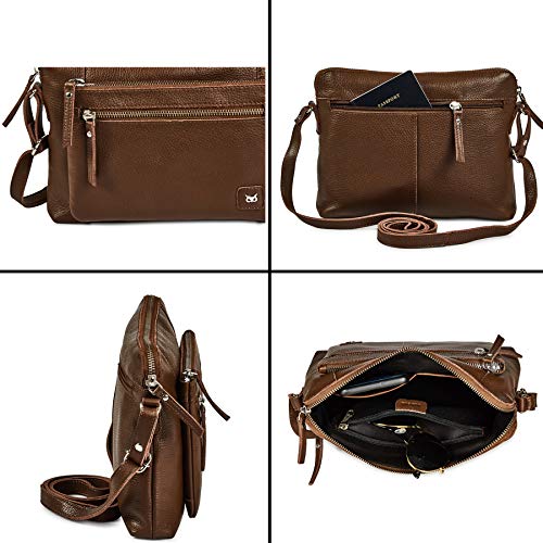 Pack of 2 Small Soft Pebbled Real Leather Crossbody Handbags and Purses - Triple Zip Premium Sling Crossover Shoulder Bag for Women (Cognac Nappa And Chocolate Nappa) 7