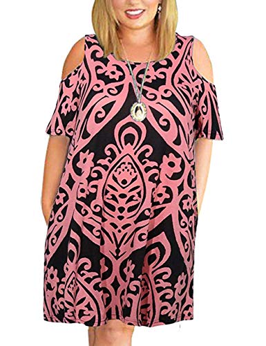 Image of Kancystore Women's Plus Size Summer Dresses Short Sleeve Casual T-Shirt Swing Dress with Pockets