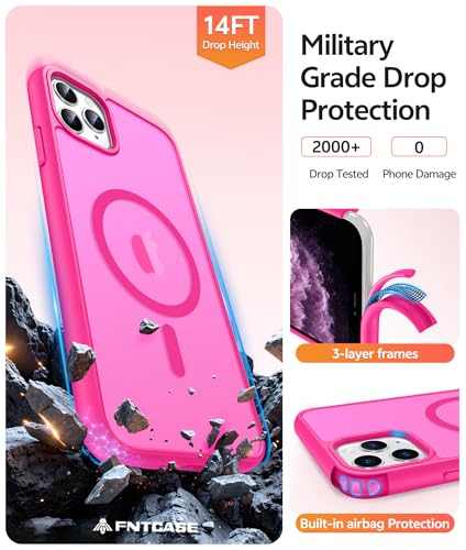 Image of FNTCASE for iPhone 11 Pro Case: [Compatible with Magsafe] Translucent Matte Magnetic Phone Cover - Military Grade Drop Protection Shockproof Protective for iPhone 11Pro 2019 Cases - Hot Pink
