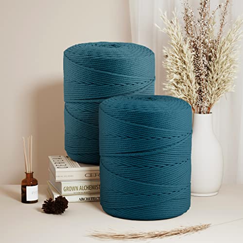 Image of ZUEXT Macrame Cord, Peacock Blue, 4mm x 547yds Cotton String Macrame Yarn | Natural Handmade, 4 Strands Twisted Cotton Rope, for Craft Wall Hanging Weaving Tapestry Dream Catchers Hanger DIY Gift, 500m