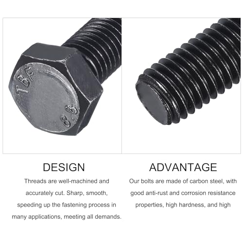 Image of METALLIXITY Hex Bolts (M12-1.75x130mm) 4Pcs, 8.8 Grade Carbon Steel Fully Threaded Black Oxide, Coarse Thread UNC Hex Head Screw Bolt - for Furniture Repair