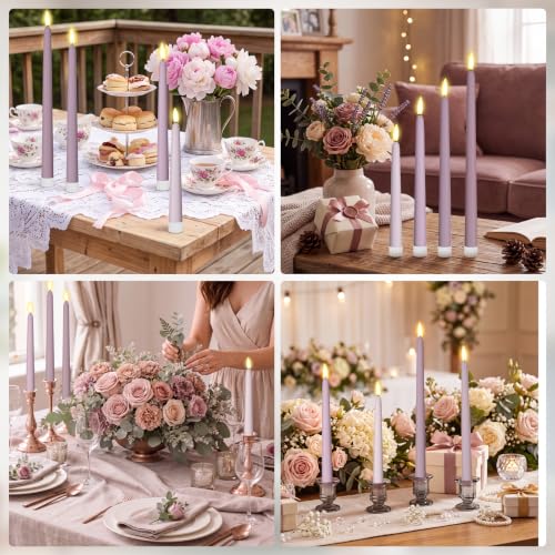 Image of Rossesay 24 Pcs Flameless LED Taper Candles Battery Operated Candles 8.5 inch, 9.65 inch, 10.8 inch, 12.8 inch Flameless Candlesticks Flickering for Christmas Church Wedding(Classic, Purple-B)