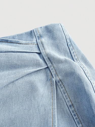 WDIRARA Women's Low Rise Wrap Asymmetrical Denim Skirt Short Jean Skirts3