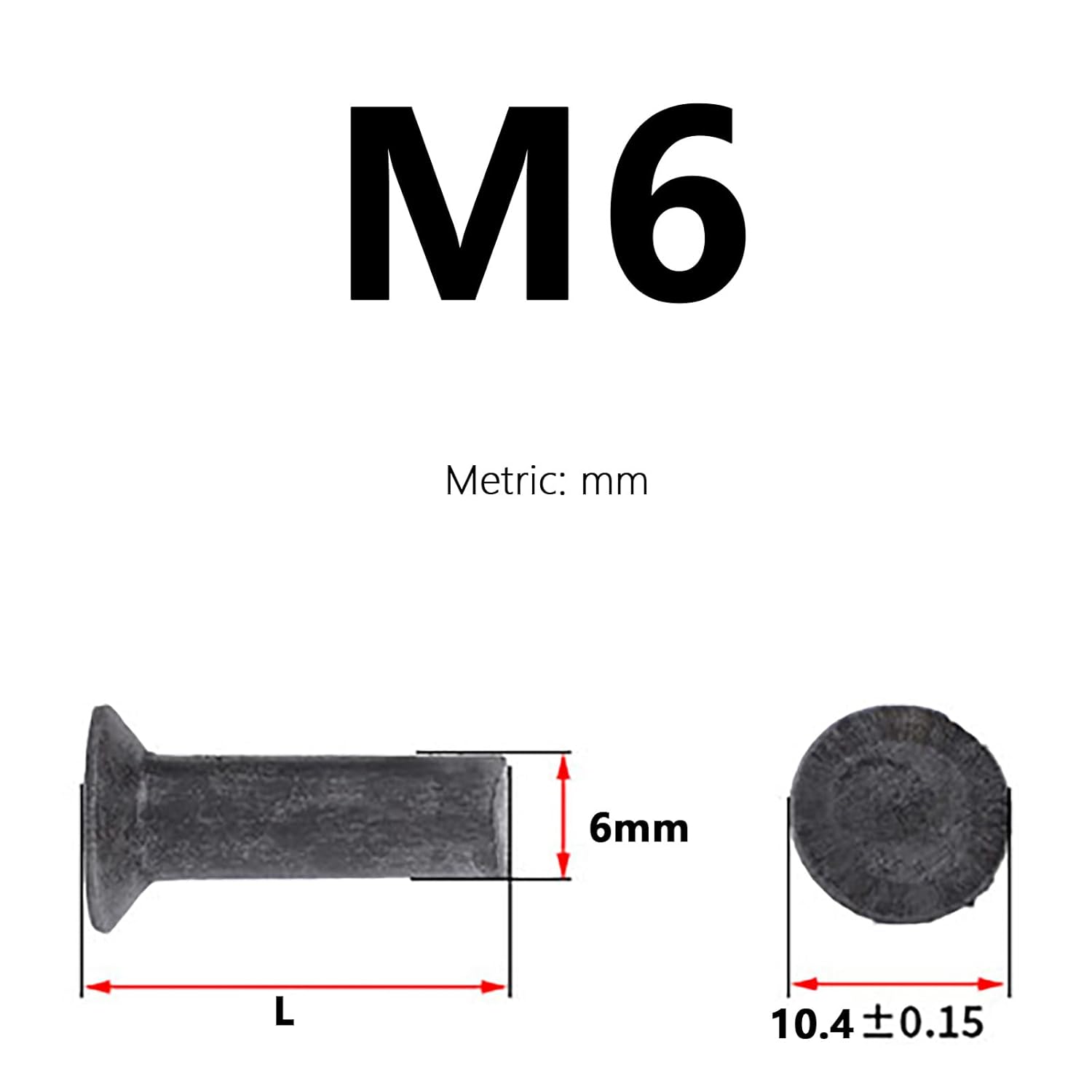 Round Head Bolts, M6 X 10mm-50mm Flat Head Solid Rivets, Non Fall Off Smooth Metric Percussion Fasteners, 20pcs(M6 x 45mm)