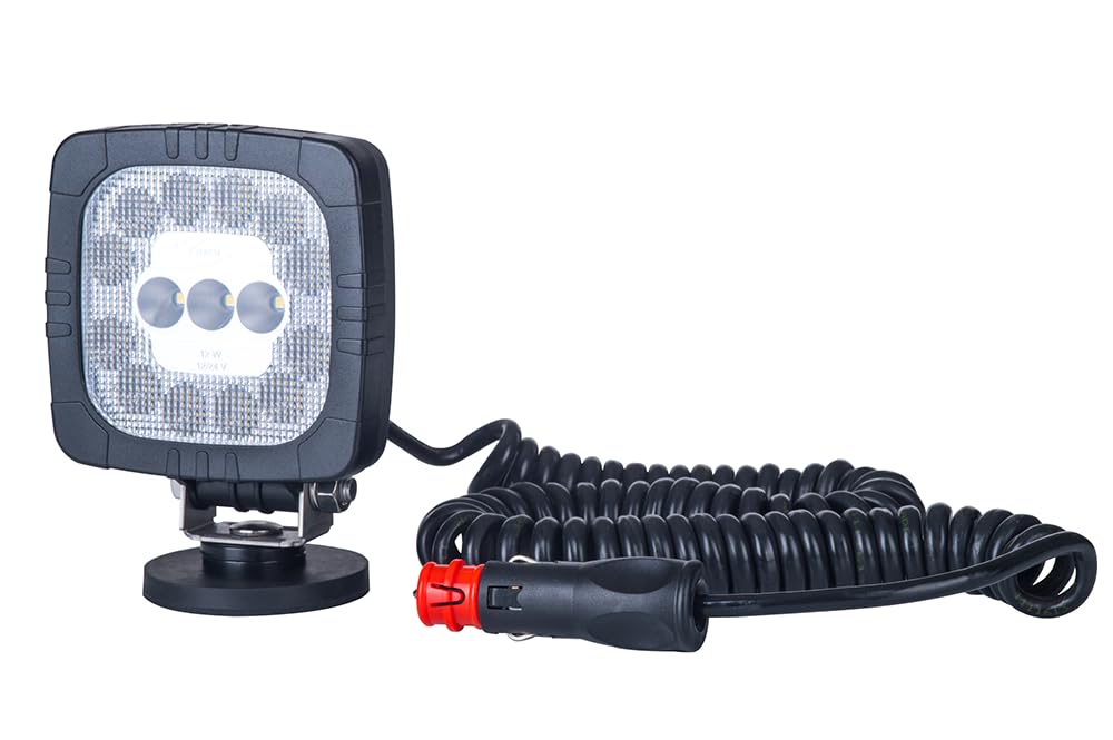Lampa Robocza LED 15 Diod, 12W, 12/24V, Biała, Magnes, IP68, 1000lm, 8m Przewód Spiralny