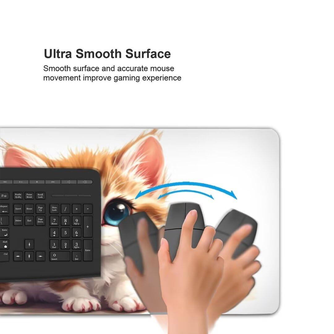 Alfombrilla de ratón 1400x600x3 MM, Alfombrilla Ratón XXL Extendida de Gran Tamaño con Bordes Cosidos, Base de Goma Antideslizante Almohadilla para Teclado, Lindo Gato Naranja S-6617