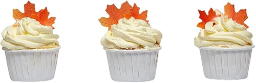 Miniatura 3 de Hojas de otoño comestibles doradas, 90 piezas para cupcakes, hojas de arce de otoño, oblea, papel de arroz, decoración de alimentos, mezcla de 2
